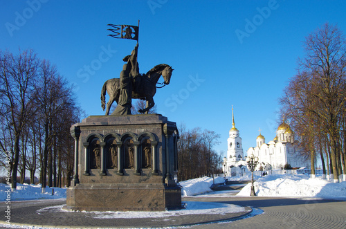 Vladimir, Russia - March, 2021: Dormition Cathedral in winter sunny day