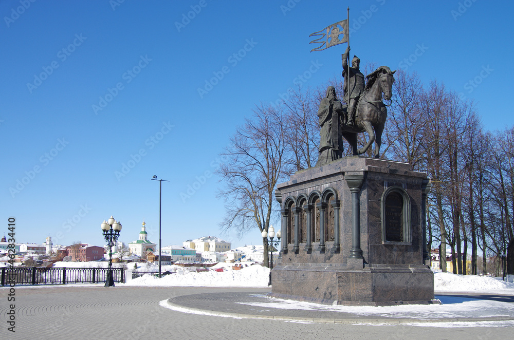 Vladimir, Russia - March, 2021: Monument to Prince Vladimir And Saint Fedor