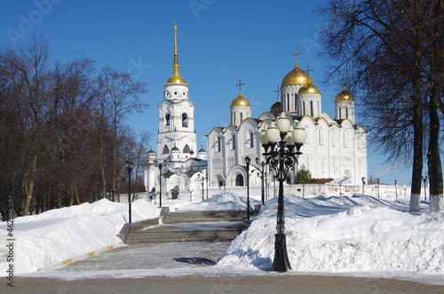 Vladimir, Russia - March, 2021: Dormition Cathedral in winter sunny day photo