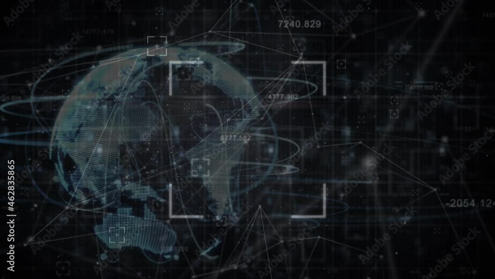 Animation of diverse data processing over globe Animation of diverse data processing over globe