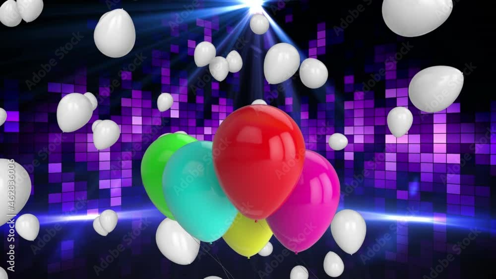 Animation of balloons floating over disco lights Animation of balloons floating over disco lights