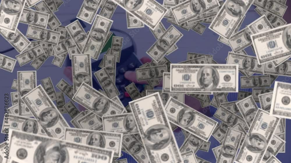 Animation of floating dollars over payment terminal Animation of floating dollars over payment terminal