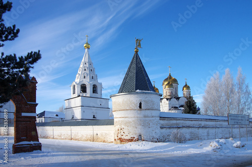 Mozhaisk, Russia - February, 2021: Luzhnetsky Ferapontovsky monastery in winter frozen day