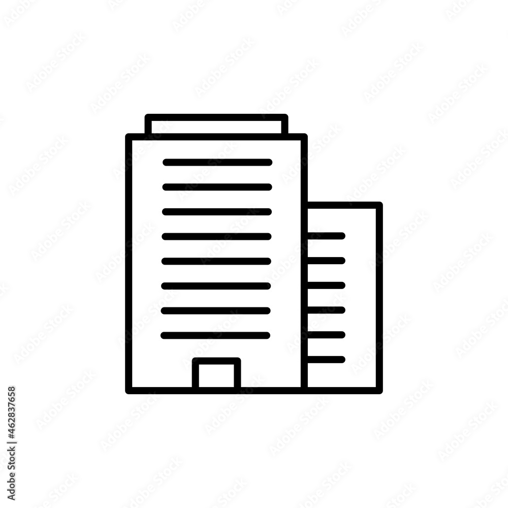 Office business building black icon. Architecture concept. Trendy flat isolated outline symbol, sign can be used for: illustration, logo, mobile, app, design, web, dev, ui, ux, gui. Vector EPS 10 Office business building black icon. Architecture concept. Trendy flat isolated outline symbol, sign can be used for: illustration, logo, mobile, app, design, web, dev, ui, ux, gui. Vector EPS 10
