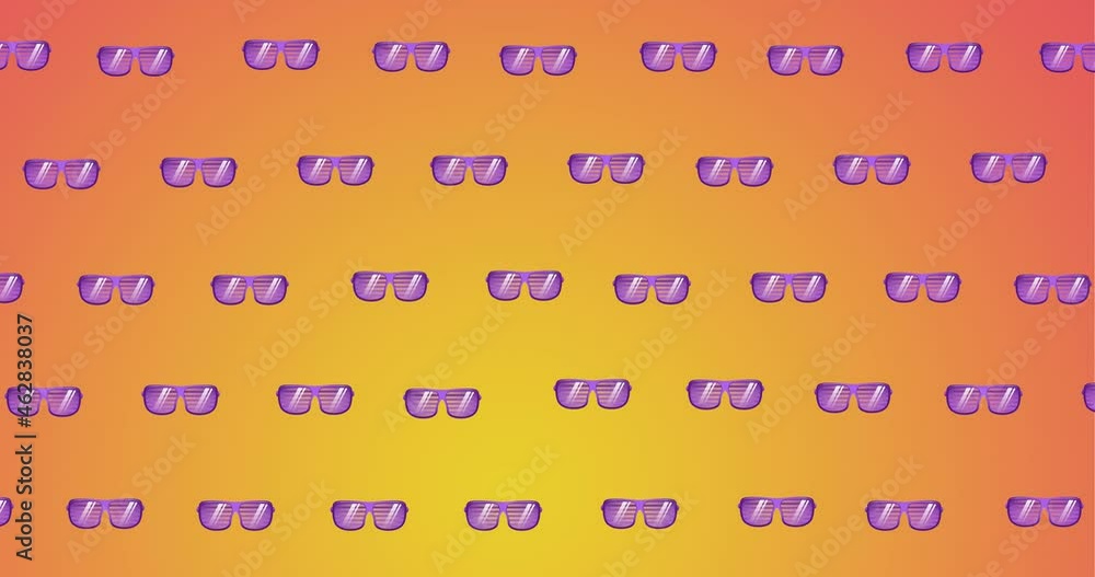 Animation of multiple sunglasses over yellow background Animation of multiple sunglasses over yellow background