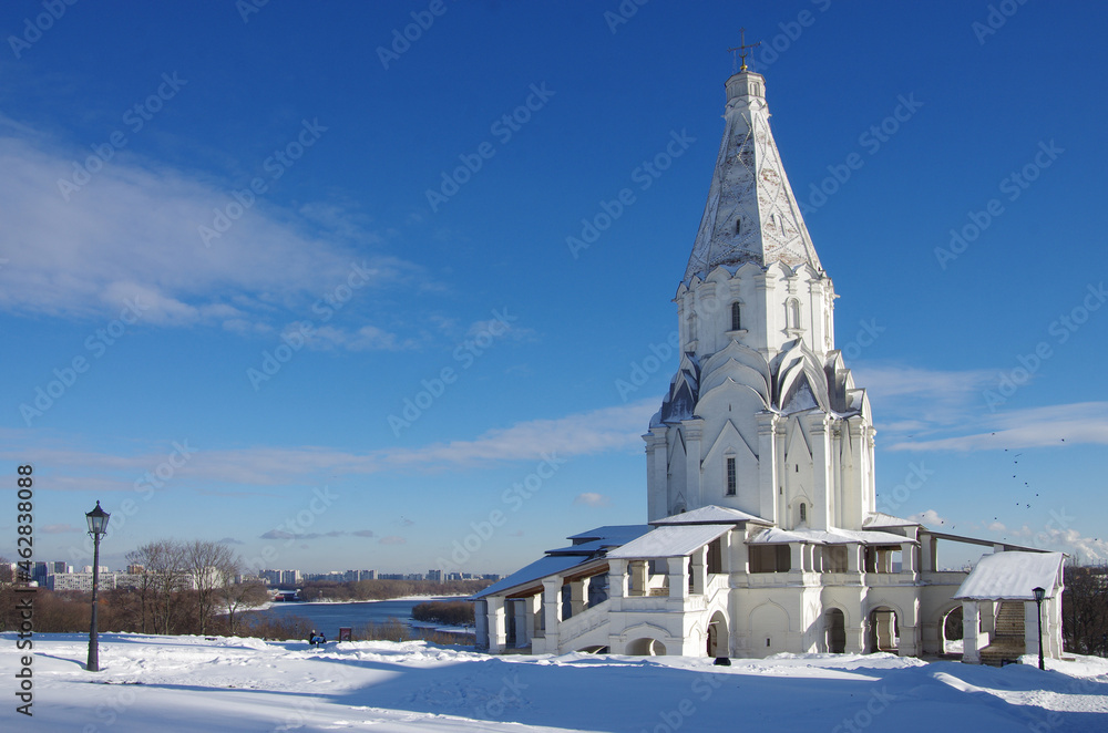 MOSCOW, RUSSIA - February, 2021: Winter day in the Kolomenskoye estate