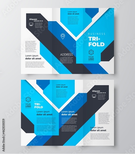 Tri-fold stripes theme blue color, business brochure design template