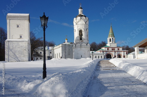 MOSCOW, RUSSIA - February, 2021: Winter day in the Kolomenskoye estate