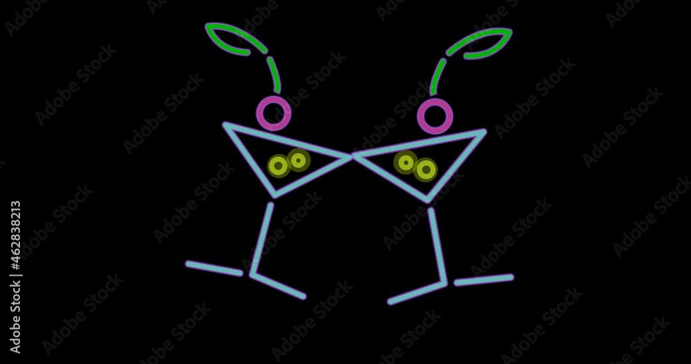 Animation of neon drinks over black background Animation of neon drinks over black background