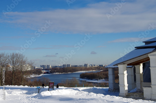 MOSCOW, RUSSIA - February, 2021: Winter day in the Kolomenskoye estate, top view to the Moscow river © Natalia Sidorova