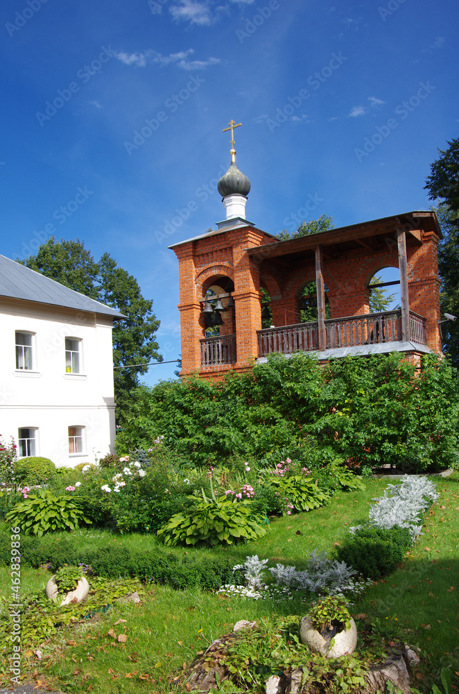 Pokrov, Vladimir region, Russia - September, 2020: Pokrovsky Holy Vvedensky Island Monastery. Orthodox female monastery on island on Vvedensky lake