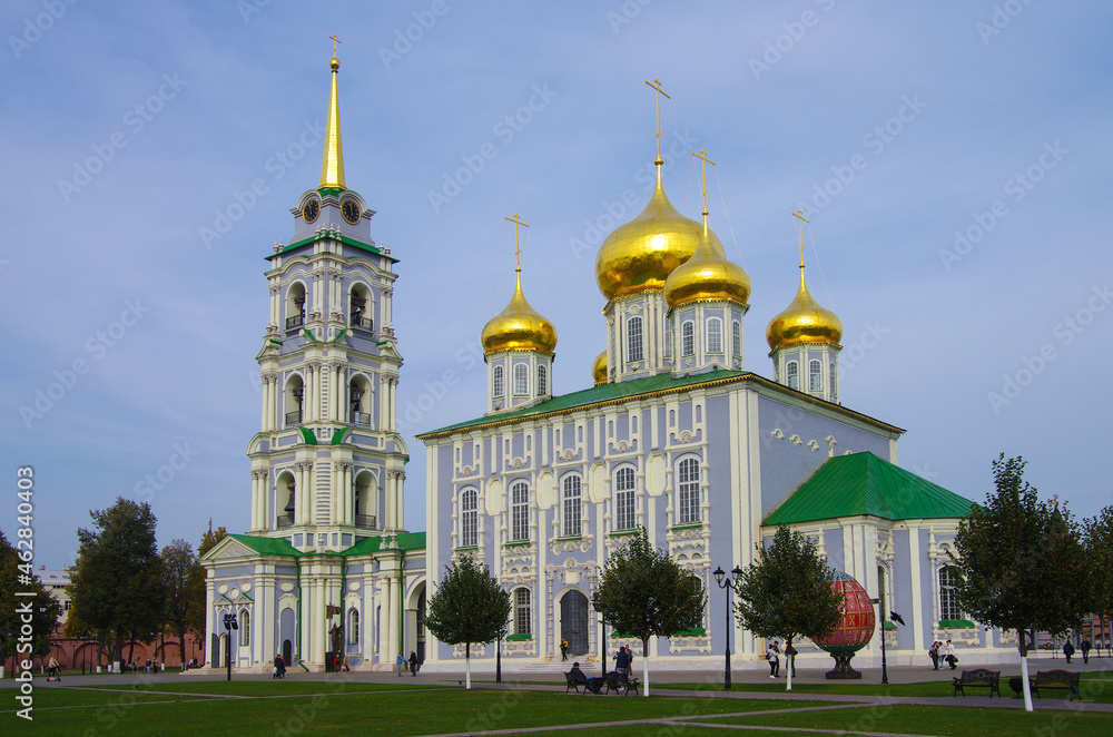 Tula, Russia - October, 2020: Assumption Cathedral of the Tula Kremlin in autumn day