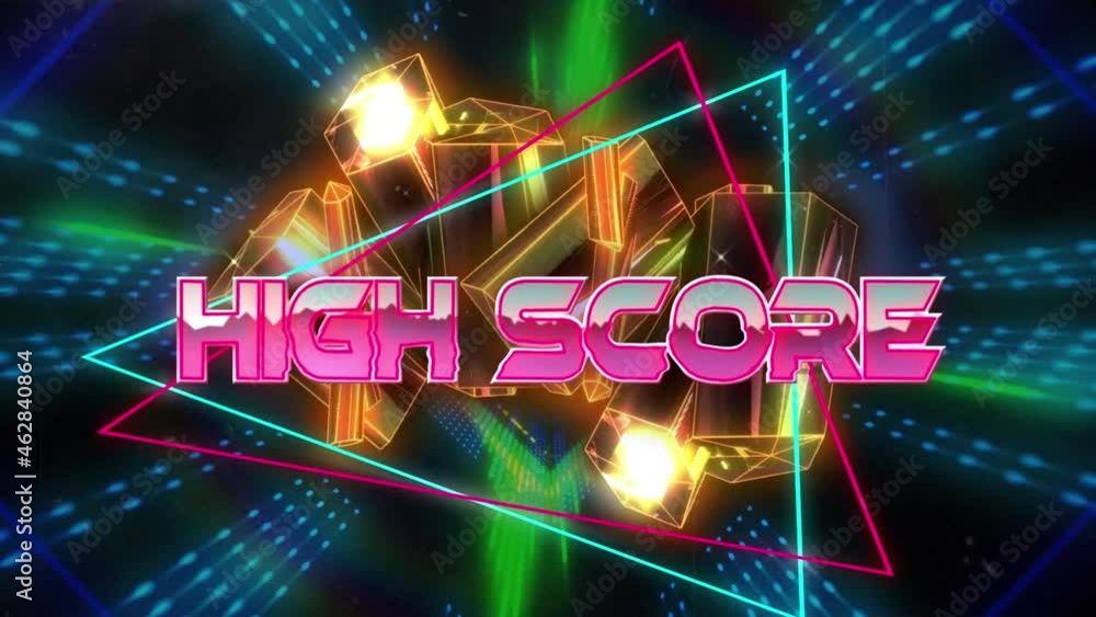 Animation of high score in digital abstract space with crystals Animation of high score in digital abstract space with crystals