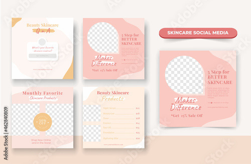Content creator for beauty skincare sale promotion on social media post feed square coach in pink femine theme template