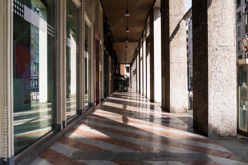 Italy, Milan, Empty sidewalk during COVID-19 outbreak Italy, Milan, Empty sidewalk during COVID-19 outbreak