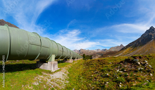 Austria, Vorarlberg, Bielerhoehe, Silvretta, water pipeline photo