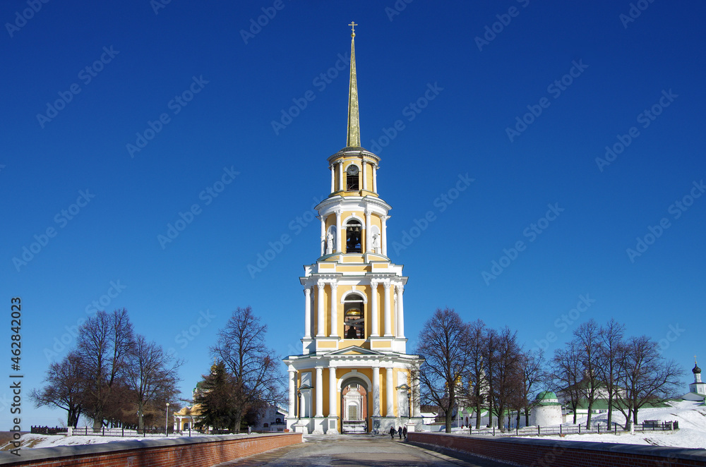 Ryazan, Russia - March, 2021: Belltower of the Ryazan Kremlin