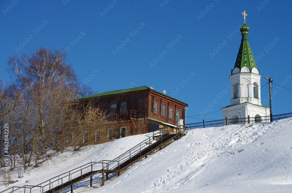 Ryazan, Russia - March, 2021: Church of the Holy Spirit  in sunny winter day
