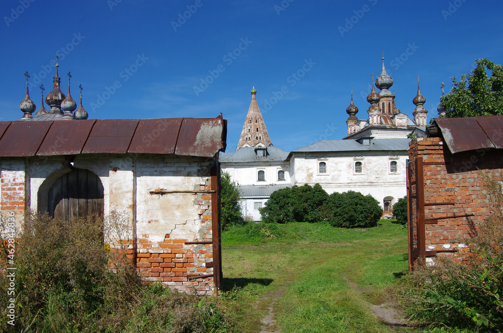 Yuryev-Polsky, Vladimir Oblast, Russia - September, 2020: Mikhailo-Arkhangelskiy Monastery in autumn sunny day