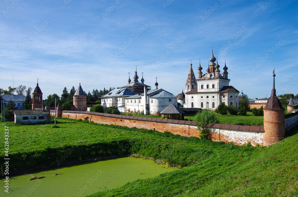 Yuryev-Polsky, Vladimir Oblast, Russia - September, 2020: Mikhailo-Arkhangelskiy Monastery in autumn sunny day
