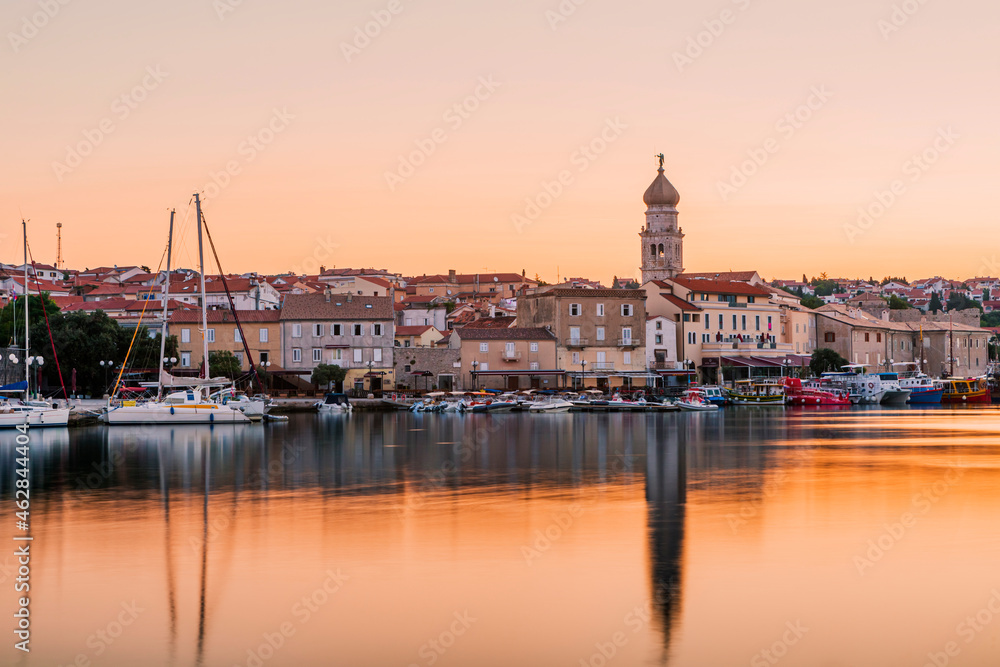 Croatia, Krk, cityscape and marina at sunset Croatia, Krk, cityscape and marina at sunset