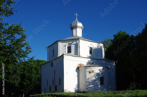 VELIKY NOVGOROD, RUSSIA - July, 2021: Church Georgiya Pobedonostsa Na Torgu