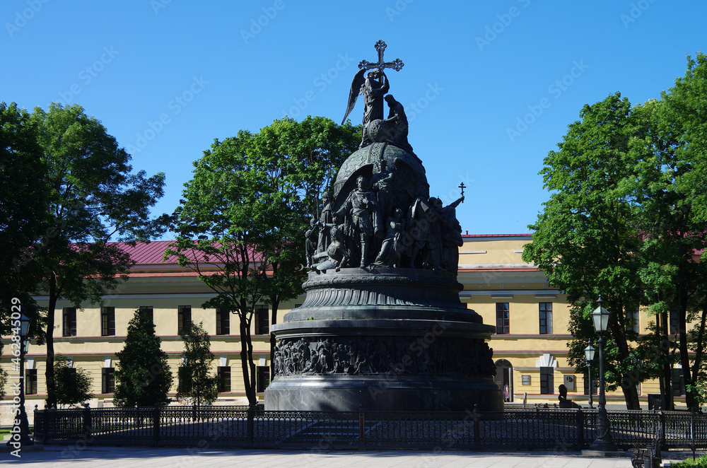 VELIKY NOVGOROD, RUSSIA - July, 2021: Monument Millennium of Russia VELIKY NOVGOROD, RUSSIA - July, 2021: Monument Millennium of Russia