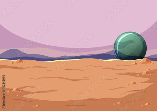 Outer space surface landscape with planet