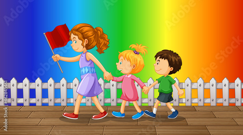 Children cartoon character on rainbow gradient background