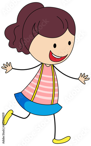 Cute girl cartoon character in hand drawn doodle style isolated