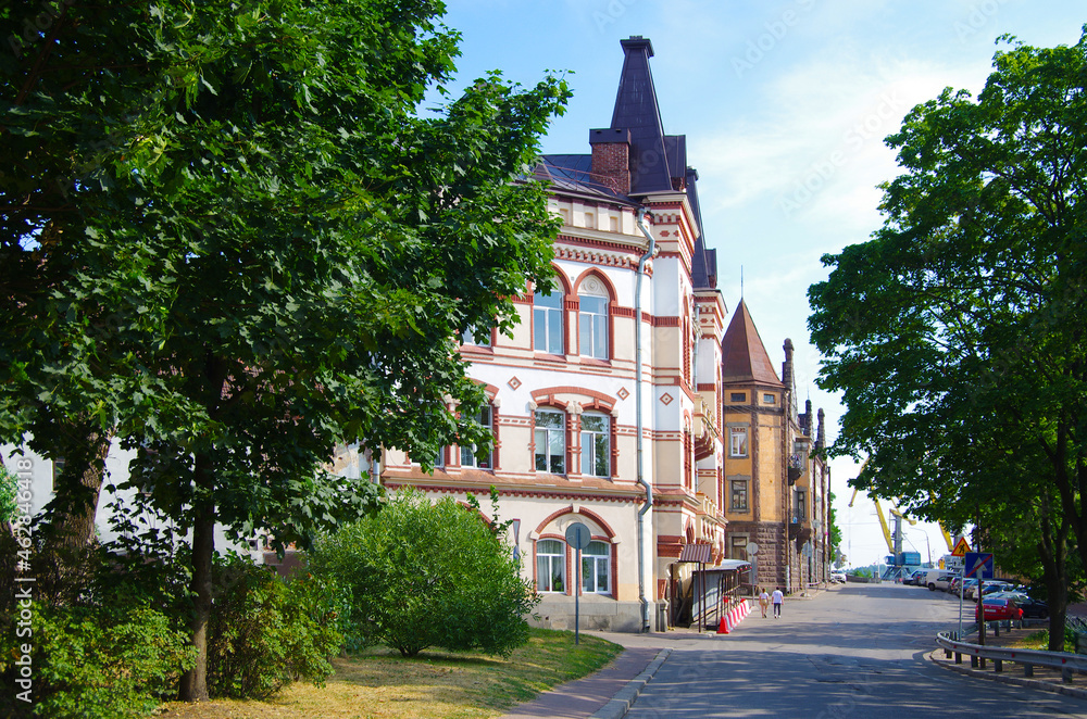 Vyborg, Russia - July, 2021: Pedagogical school, Vyborgskaya street, 2