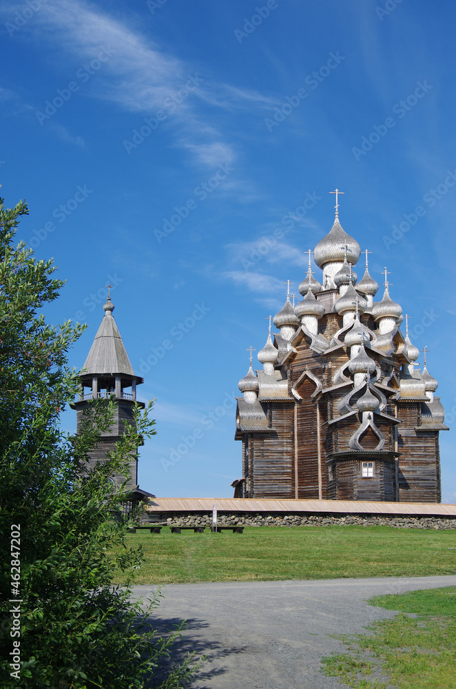 Kizhi, Karelia, Russia - July, 2021: The Church of the Transfiguration