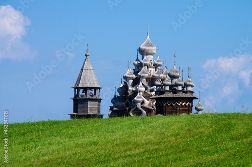Kizhi, Karelia, Russia - July, 2021: The architectural ensemble of the Kizhi Pogost