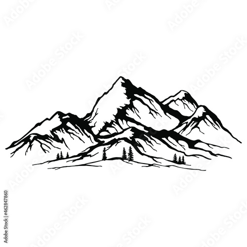 Hand sketch of winter mountains. mountains, vector sketch on a white background