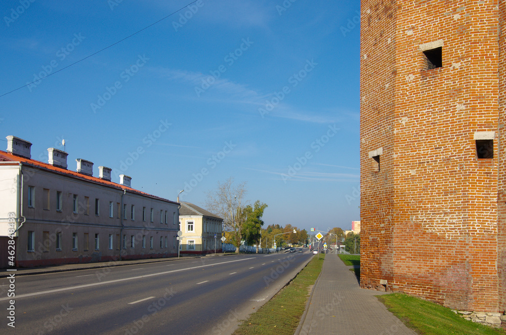 Kolomna, Russia - October, 2021:  Fragment of the wall of the Kolomna Kremlin