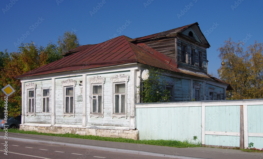 Kolomna, Russia - October, 2021: Old wooden houses on the streets of the town