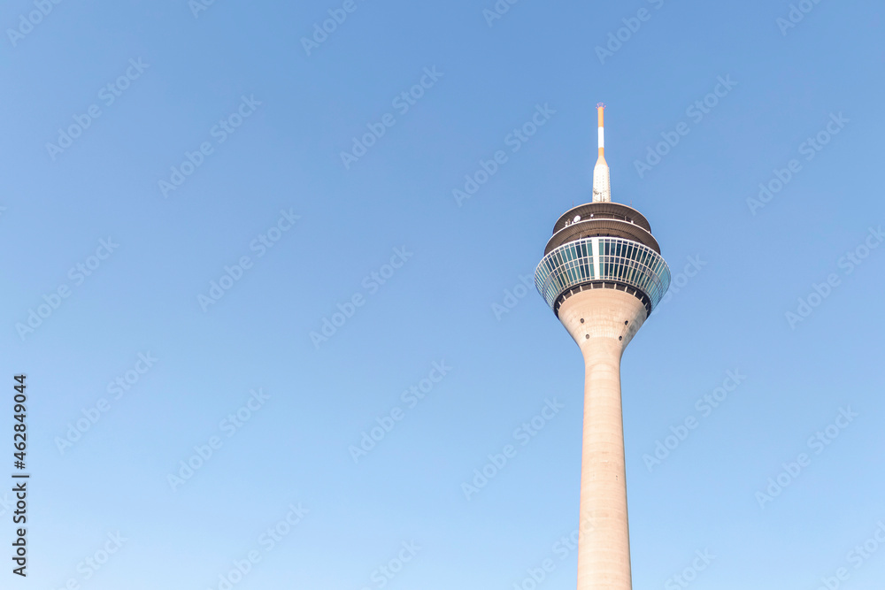 Germany, North Rhine-Westfalia, Dusseldorf, Rhine Tower standing against clear blue sky Germany, North Rhine-Westfalia, Dusseldorf, Rhine Tower standing against clear blue sky