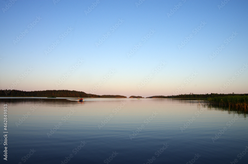 Sunset on Lake Ladoga. Ladoga Skerries, Karelia, Russia