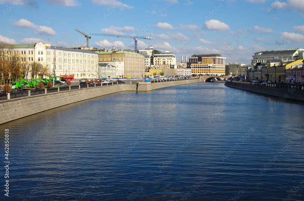 MOSCOW, RUSSIA - October, 2016: View from Luzhkov Bridge to the Vodootvodny Canal