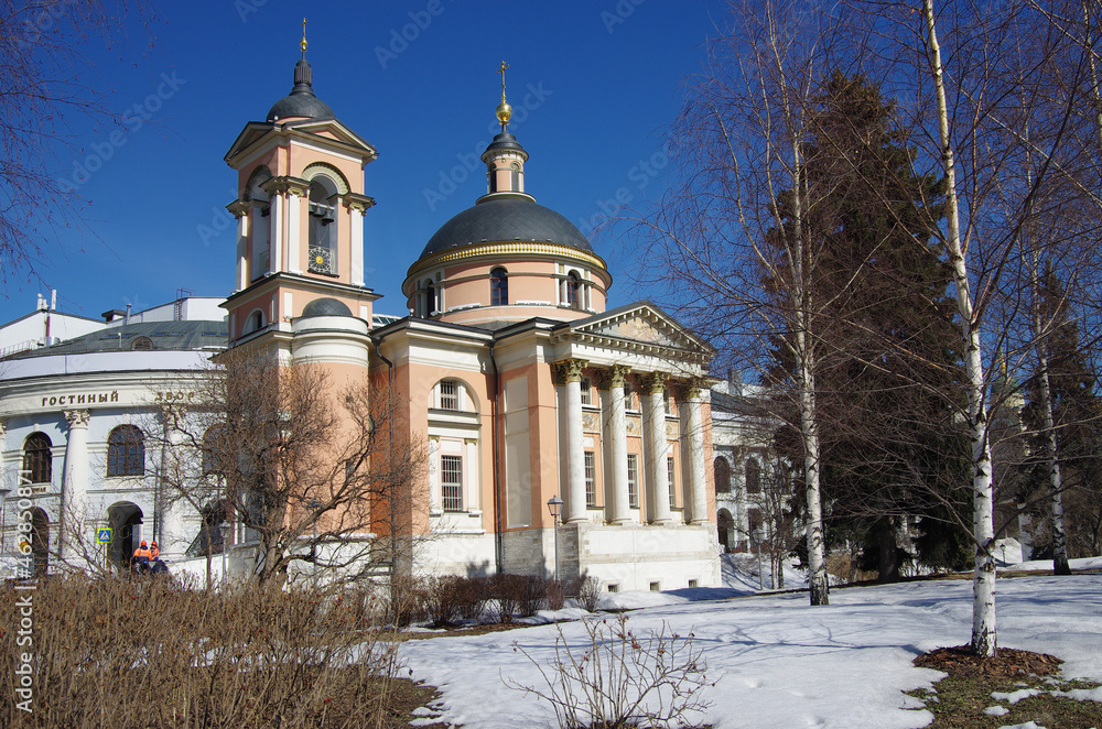 Moscow, Russia - March, 2021:  The Church of St. Barbara in Varvarka street