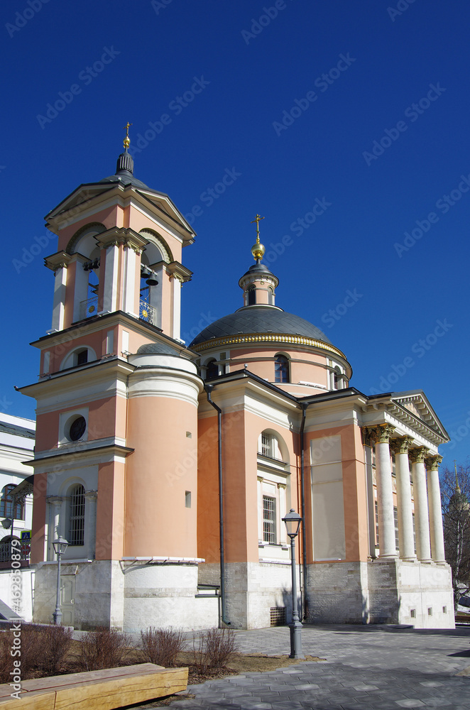 Moscow, Russia - March, 2021:  The Church of St. Barbara in Varvarka street