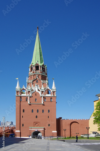 Fototapeta Naklejka Na Ścianę i Meble -  Moscow, Russia - May, 2021: Moscow kremlin in sunny spring day. Troitskaya (trinity) tower