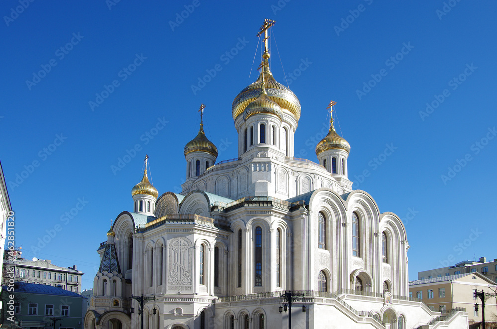 Moscow, Russia - March, 2021: Sretensky Monastery  is an Orthodox monastery in Moscow, founded by Grand Prince Vasili I in 1397
