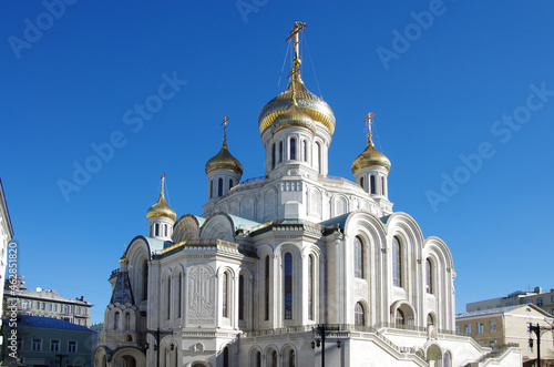 Moscow, Russia - March, 2021: Sretensky Monastery  is an Orthodox monastery in Moscow, founded by Grand Prince Vasili I in 1397 photo
