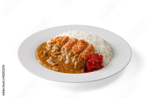 Curry Rice with Deep Fried Pork or Katsu-kare , Japanese style food , isolated on white background photo