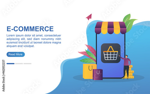 Wallpaper Mural Illustration concept of e-commerce with the person pressing the shopping button. Torontodigital.ca