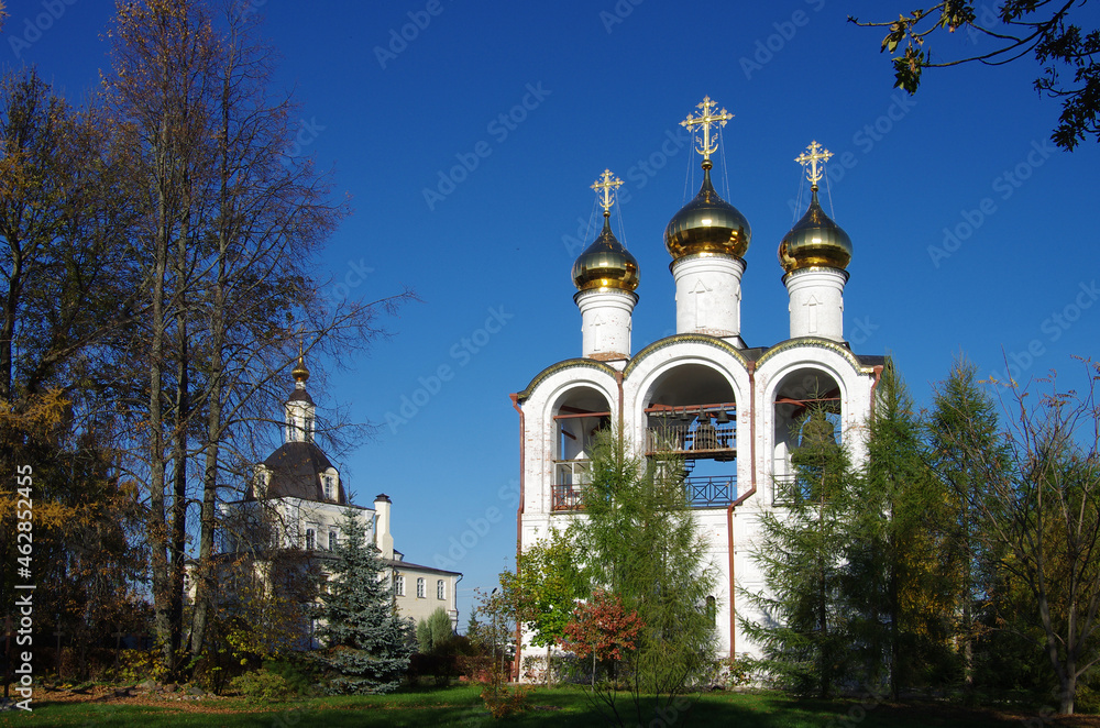 Pereyaslavl-Zalessky, Yaroslavl Oblast, Russia - October, 2021: The St. Nicholas Monastery or Nikolsky Monastery in sunny autumn day