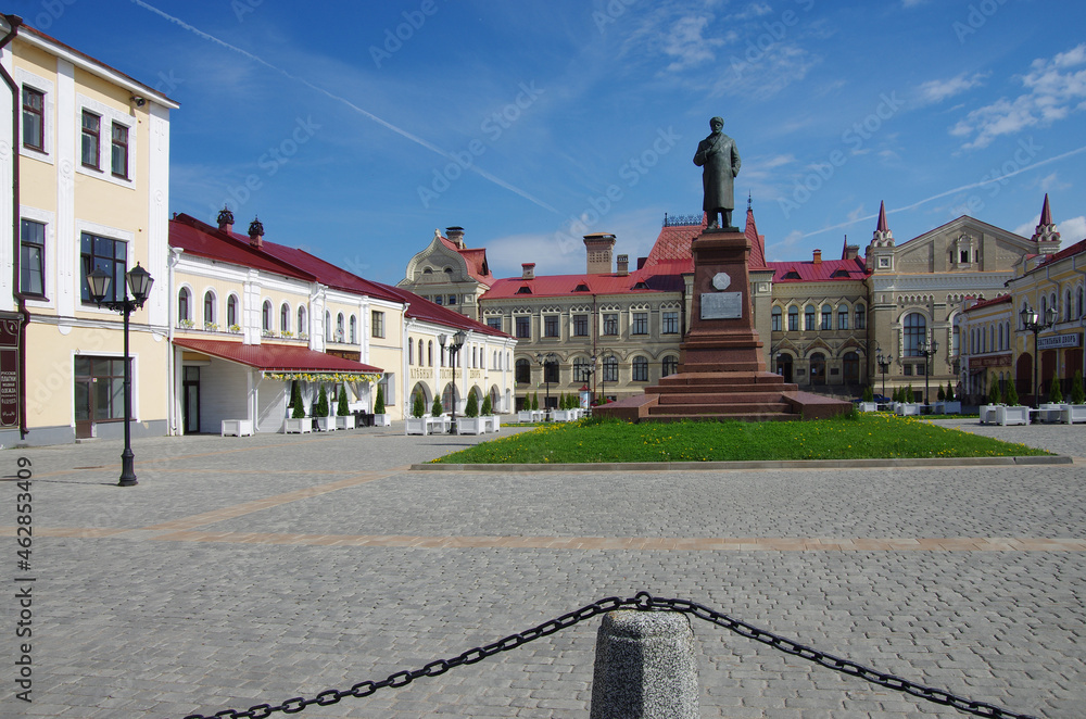 Rybinsk, Russia - May, 2021: Red Square is one of the most beautiful places in Rybinsk