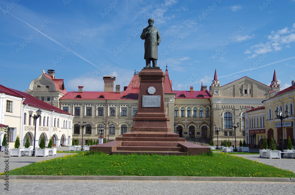 Rybinsk, Russia - May, 2021: Red Square is one of the most beautiful places in Rybinsk