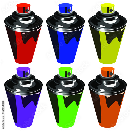multi-colored cans to paint graffiti on a white background vector